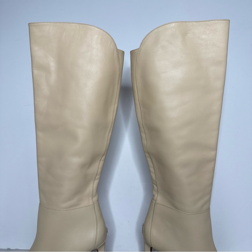 Sam Edelman Shauna Eggshell Leather Tall Heeled Boots 7 1/2 M - Picture 9 of 16